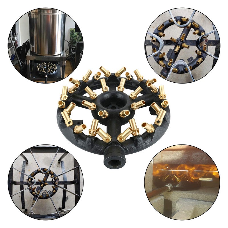 Homend Propane Gas Jet Burner For Chinese Wok Range, Grilling, Stir Fry - Cast Iron Body Round Nozzle Jet Burner with 32 Brass Tips - Up 160,000 BTU (Propane Gas, 32 Tips, 0.5mm Hole) - Image 3